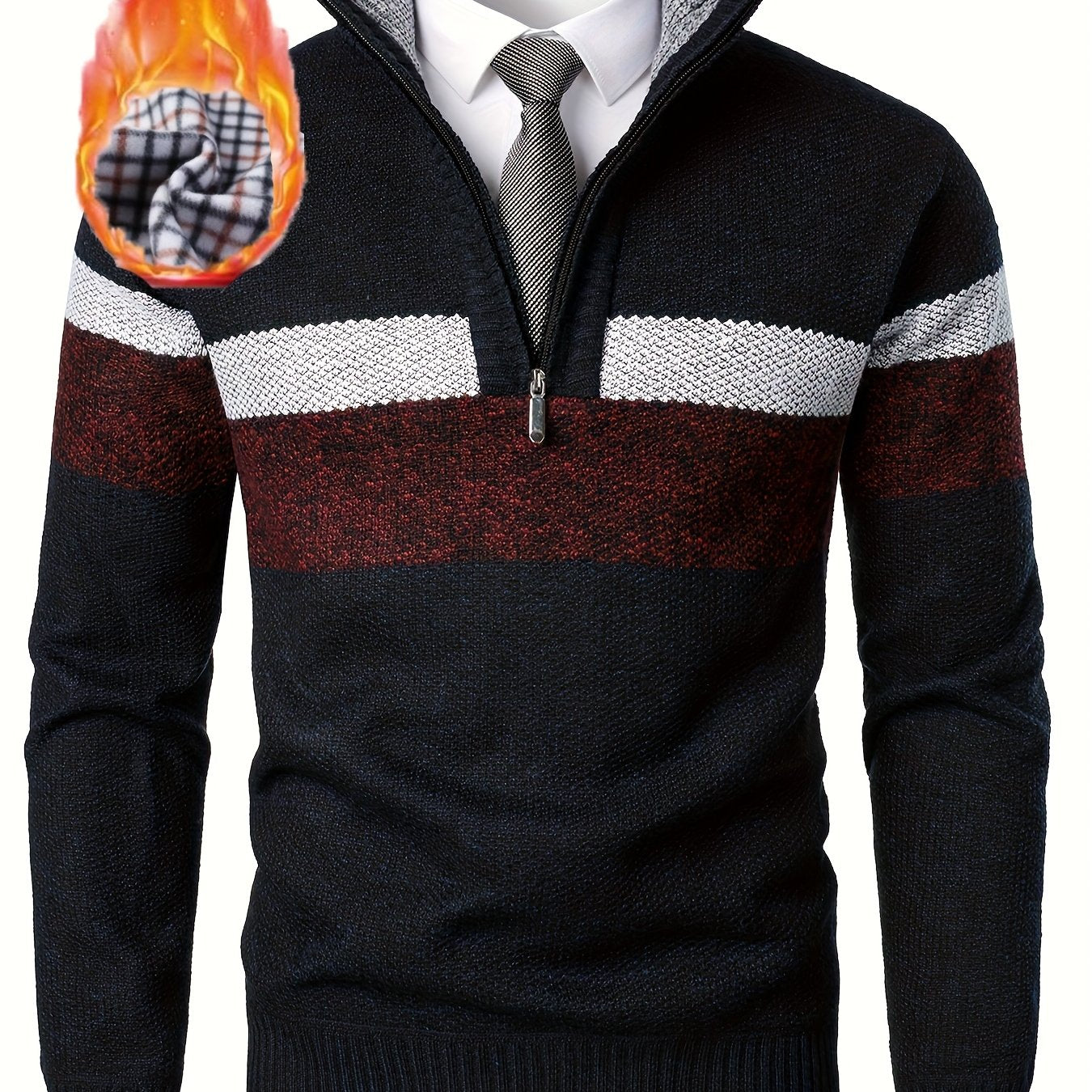 Maglione da uomo a blocchi di colore con collo alla coreana e maglia spessa