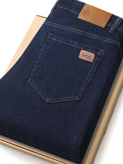 Pantaloni da lavoro pesanti da uomo - Denim finto non elasticizzato per tutte le stagioni con design classico a cinque tasche, aspetto lavato blu scuro per l'uso quotidiano e formale - Pantaloni casual resistenti per uomo, abbigliamento versatile, taglio