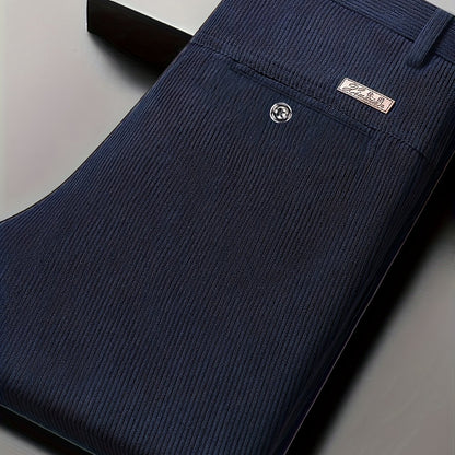 Pantaloni Eleganti da Uomo in Velluto a Coste - 5 Colori Disponibili, Pantaloni a Gamba Dritta Business Casual & Semi-Formali, Tessuto Antivizzo per Ufficio, Matrimonio, Riunioni - Primavera/Autunno (Lavaggio a Mano/Lavaggio a Secco) - Vestibilità Matura,