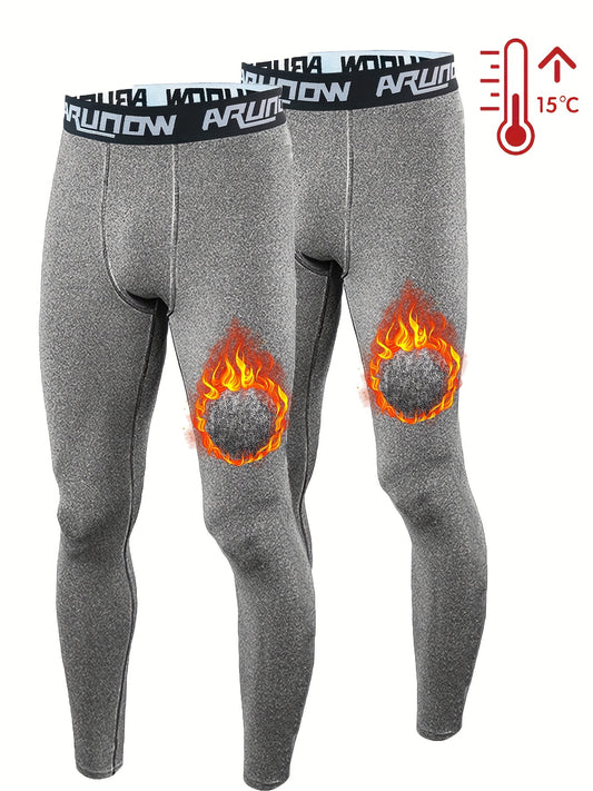 2 pezzi di leggings in pile per uomo, vita alta e elastica, pantaloni stretti, vestibilità slim per uomo, pantaloni lunghi caldi, pantaloni autunnali