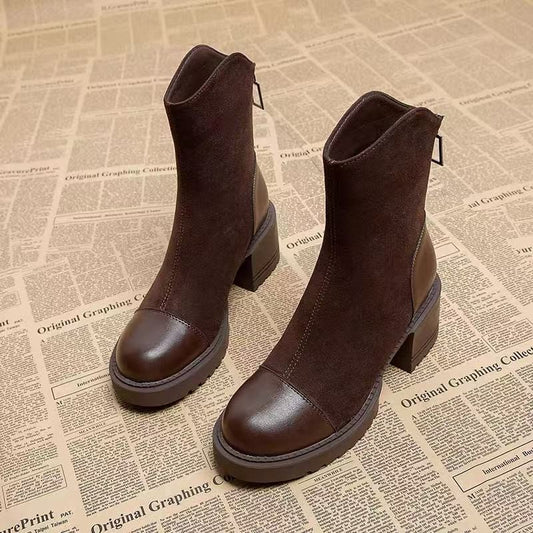 Stivali con plateau grossi da donna - Chiusura slip-on, soletta imbottita e suola in gomma antiscivolo - Scarpe per tutte le stagioni, quotidiane e formali - Stivali eleganti da donna, stivali da signora, calzature casual, calzature alla moda, amanti dell
