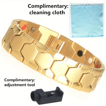 Linea Active - Bracciale in Acciaio Titanio Resistente - Design (Calcio) con Perle Esagonali Nero/Grigio e Accento Rosso -