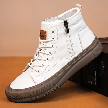 Scarpe da ginnastica alte da uomo - Microfibra sintetica nera, con lacci e suola in gomma, design elegante con lacci, calzature casual e da esterno, calzature casual | Scarpe da ginnastica con lacci | Calzature resistenti