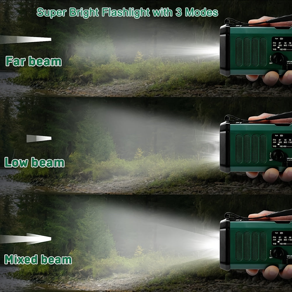 Radio di emergenza da 10000mAh, radio solare, radio a manovella, radio meteorologica NOAA AM/FM, 3 metodi di ricarica, batteria polimerica, torcia e lampada da lettura, allarme SOS, caricabatterie per telefono per emergenze