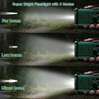 Radio di emergenza da 10000mAh, radio solare, radio a manovella, radio meteorologica NOAA AM/FM, 3 metodi di ricarica, batteria polimerica, torcia e lampada da lettura, allarme SOS, caricabatterie per telefono per emergenze