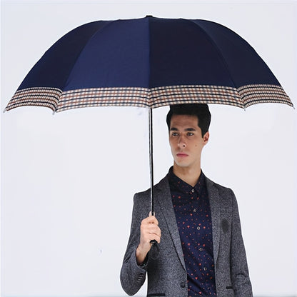 Ombrello pieghevole grande con 10 stecche, ombrello extra-large a tre pieghe per due persone, motivo britannico business, elegante e alla moda per uomini e donne