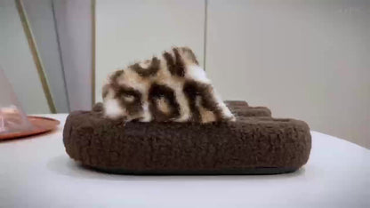 Pantofole da donna accoglienti con stampa leopardata - Morbide pantofole da casa con fodera in pile, calde e confortevoli con suola in TPU, stile casual per uso interno, pantofole da interno | Pantofole con stampa leopardata | Fodera in pile morbido, pant