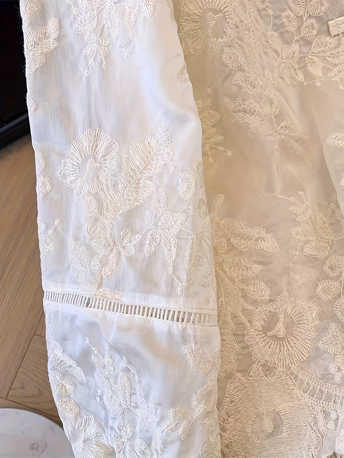 Women's Elegant Chinese-Style Embellished Blouse - Semi-Sheer Stand Collar Button-Front Jacket with Golden-Tone Floral/Butterfly/Lanterns/Clouds Patches, White Traditional Asian-Inspired Top for Weddings & Cultural Events (Machine, Elegant Two Piece Sets