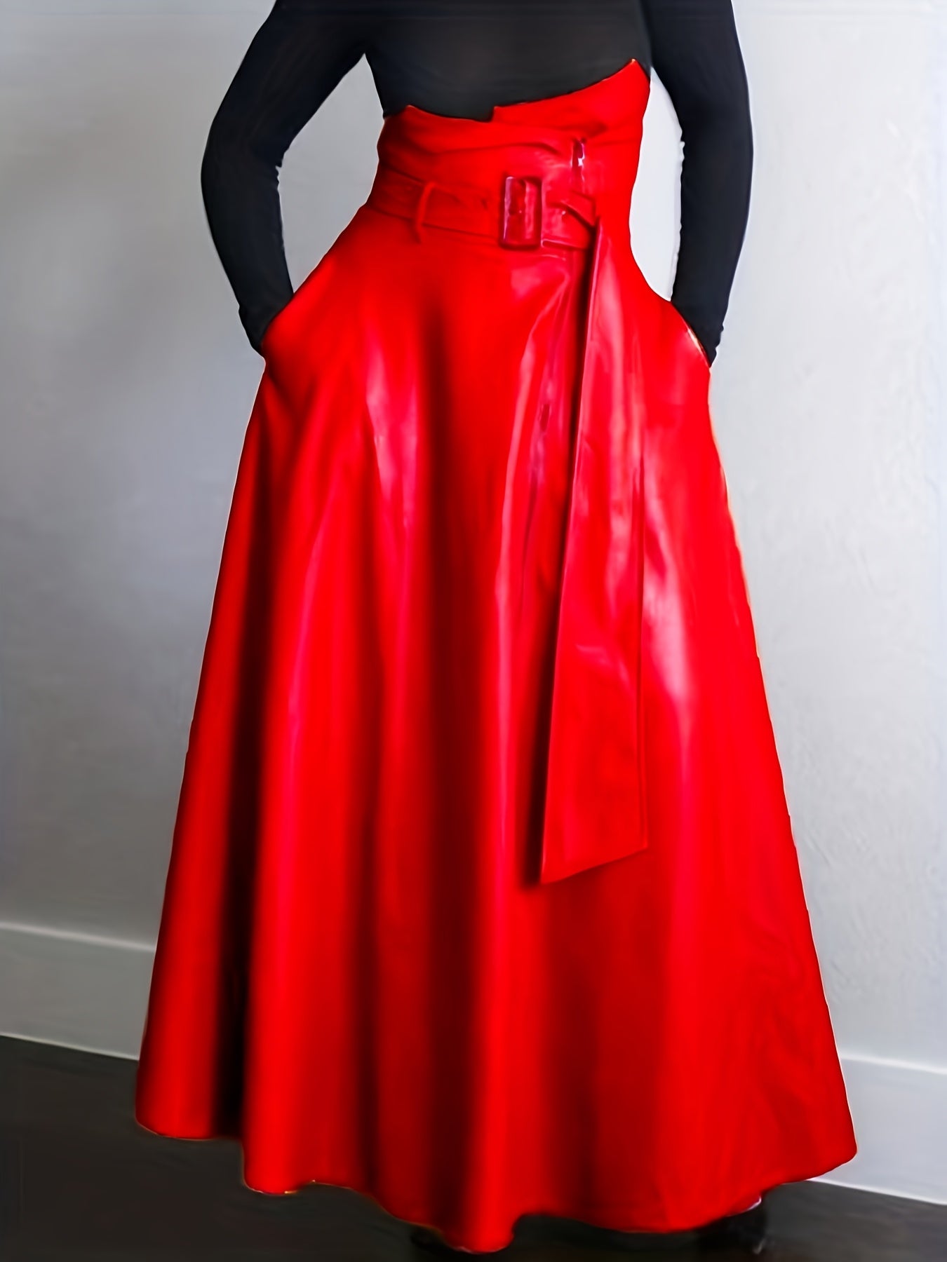 A-Line Luxe - Gonna Elegante in Pelle Sintetica a Vita Alta