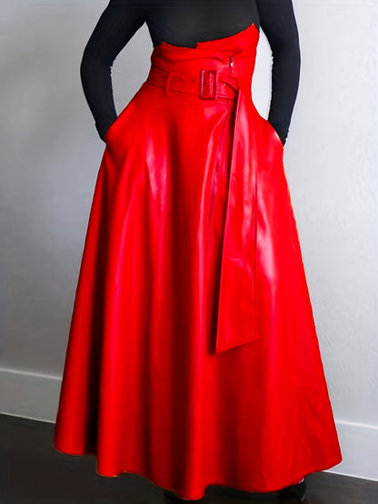 A-Line Luxe - Gonna Elegante in Pelle Sintetica a Vita Alta