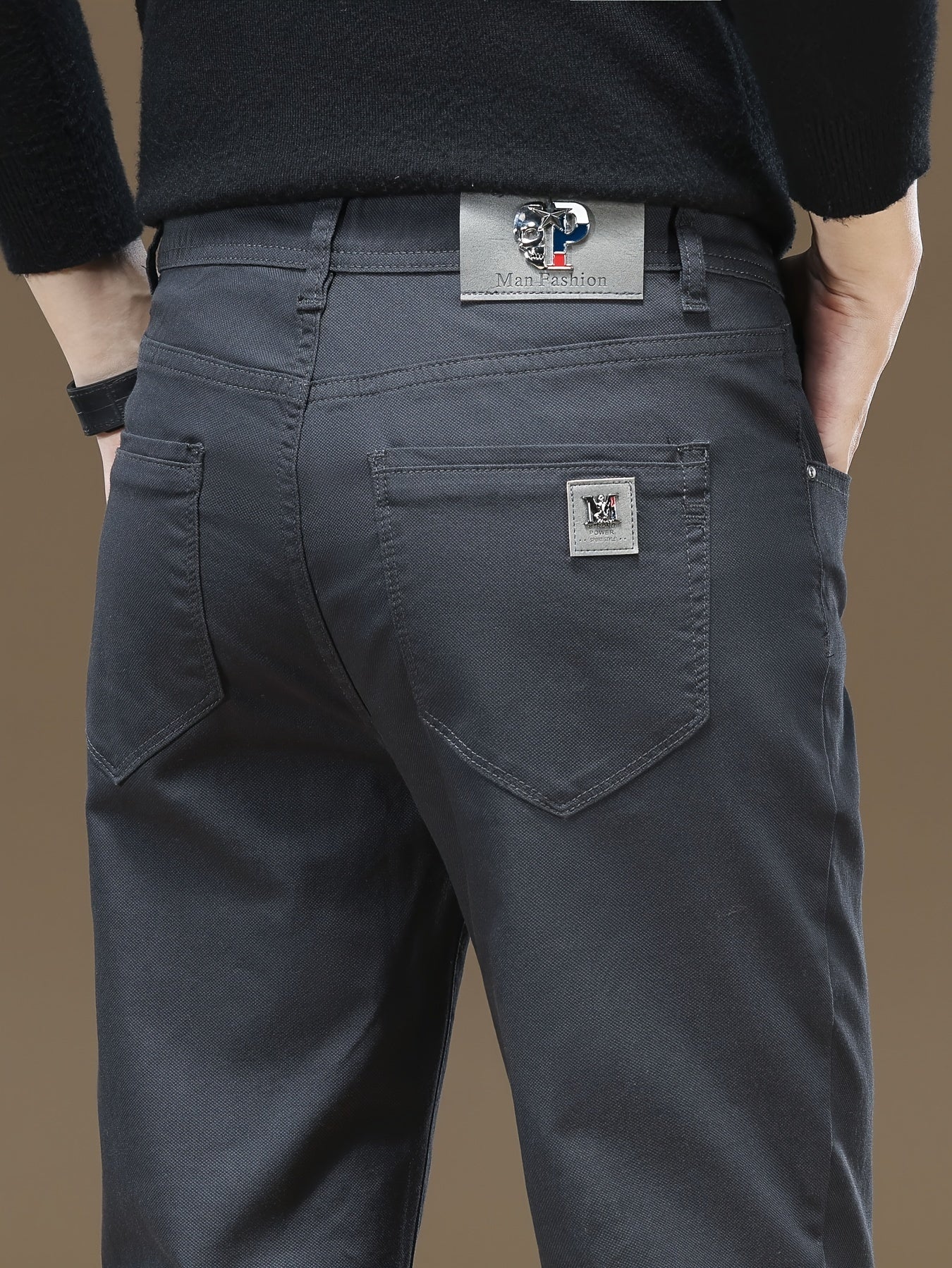 Pantaloni da uomo in tessuto elastico a tinta unita - Comodi e resistenti pantaloni casual da lavoro con chiusura a bottone, vita media, vestibilità regolare, versatile per tutte le stagioni per abbigliamento casual, ufficio e eventi formali, abbigliament