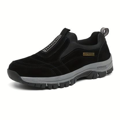 Scarpe da trekking slip-on da uomo - Sola spessa e morbida, parte superiore in tessuto traspirante, leggere e comode per passeggiate all'aperto, abbigliamento casual e trekking, stivali da trekking, design a punta rotonda, calzature adatte