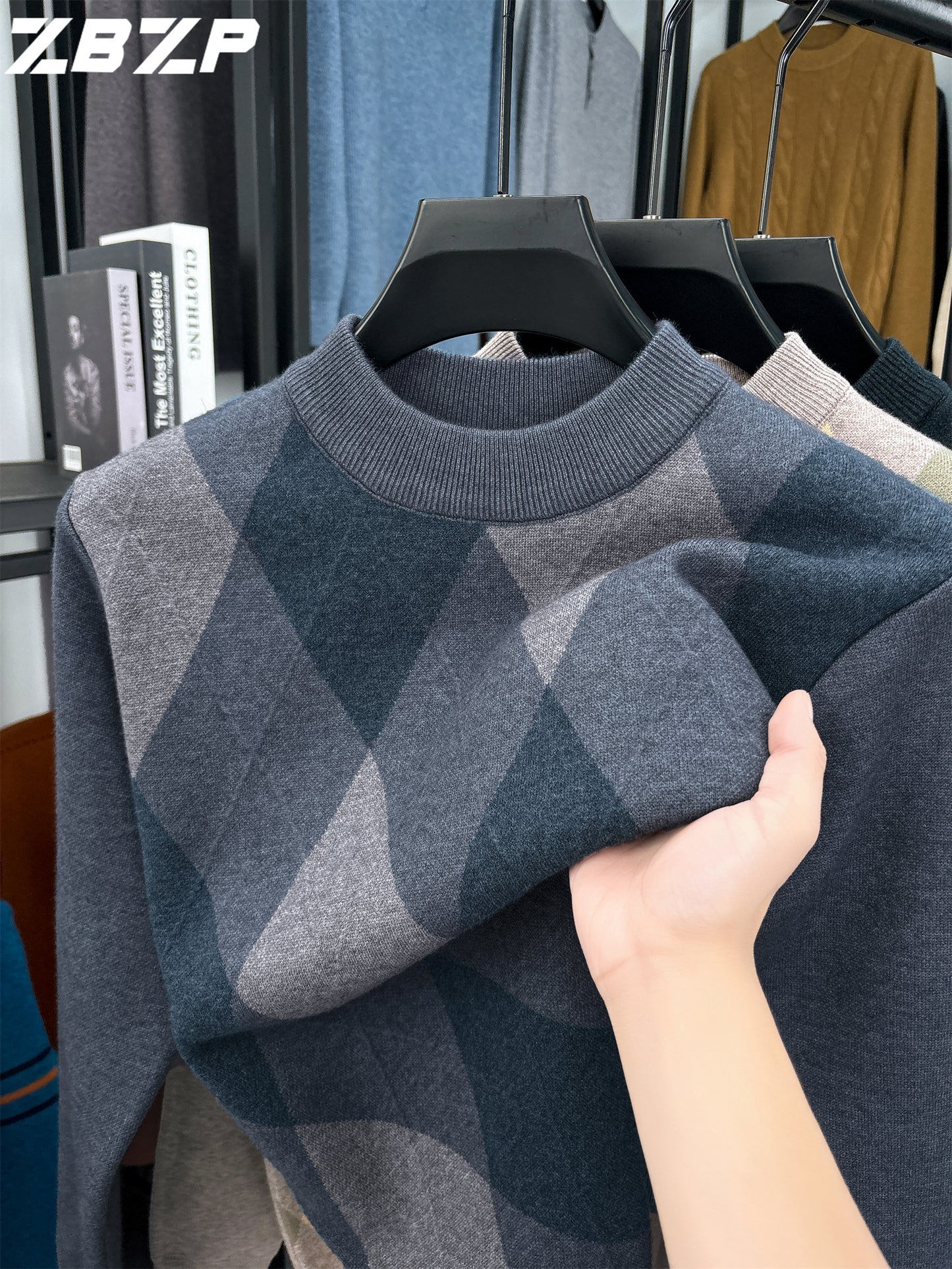 Maglione Autunno-Inverno Uomo ZBZP, Pullover Casual a Mezza Collo Caldo e Moda per Uomini di Media Età