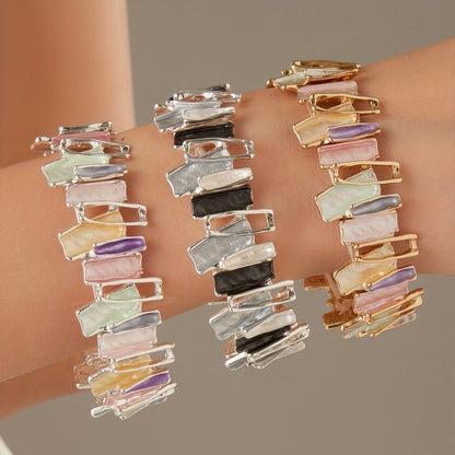 One Piece · Nuovo Bracciale Estivo in Lega Smaltata con Gocce di Colore Irregolari, Dipinto a Mano ad Olio Creatività Geometrica Splicing per Donne - Regalo Ideale Graduazione & Viaggio Amici Banchetto Festa Quotidiano Versatile. Accessorio da Voyage e Pa