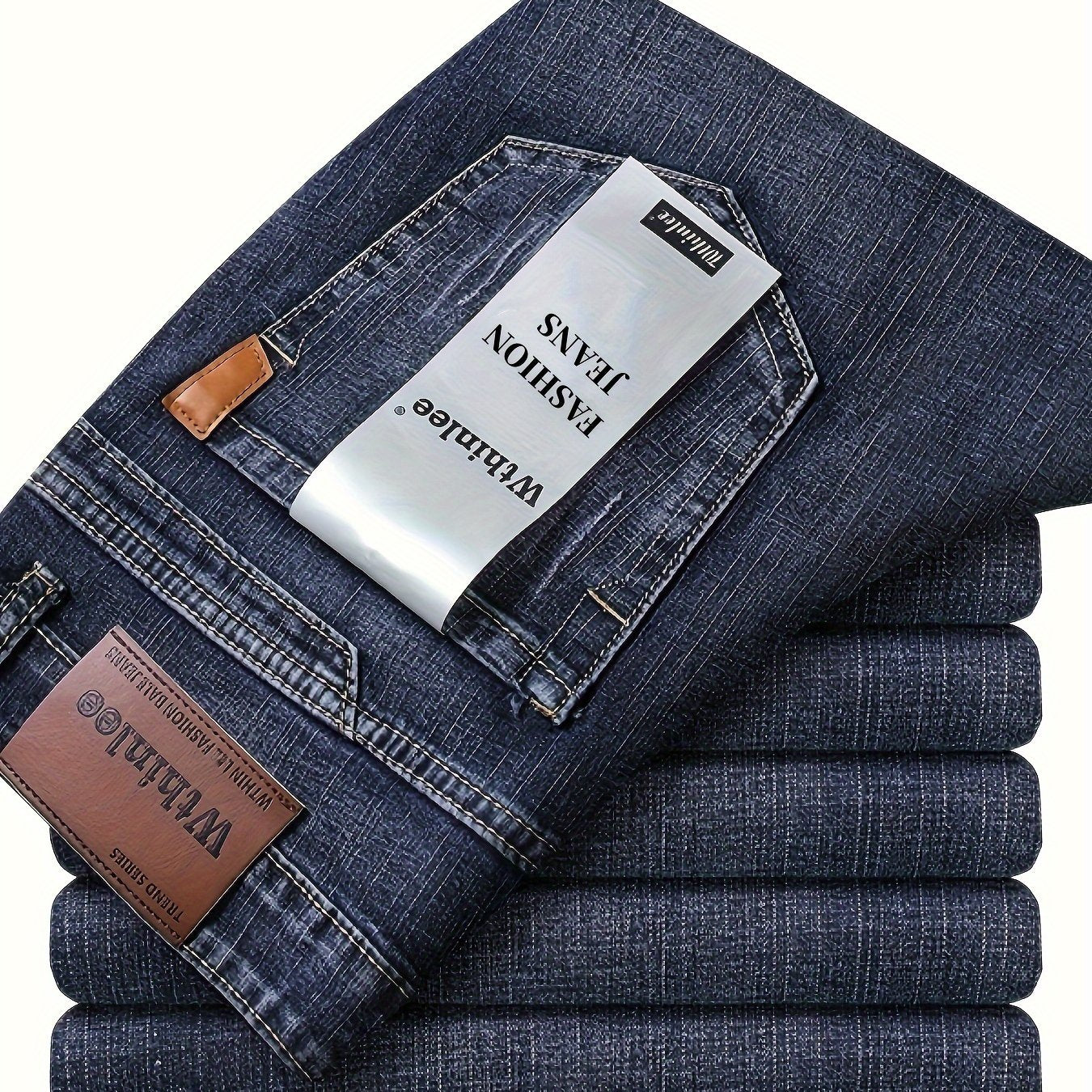 Pantaloni classici in denim finto per uomo, in un'edizione stagionale, con un design comodo e elasticizzato a gamba dritta, adatti per un lavoro casual o d'affari.