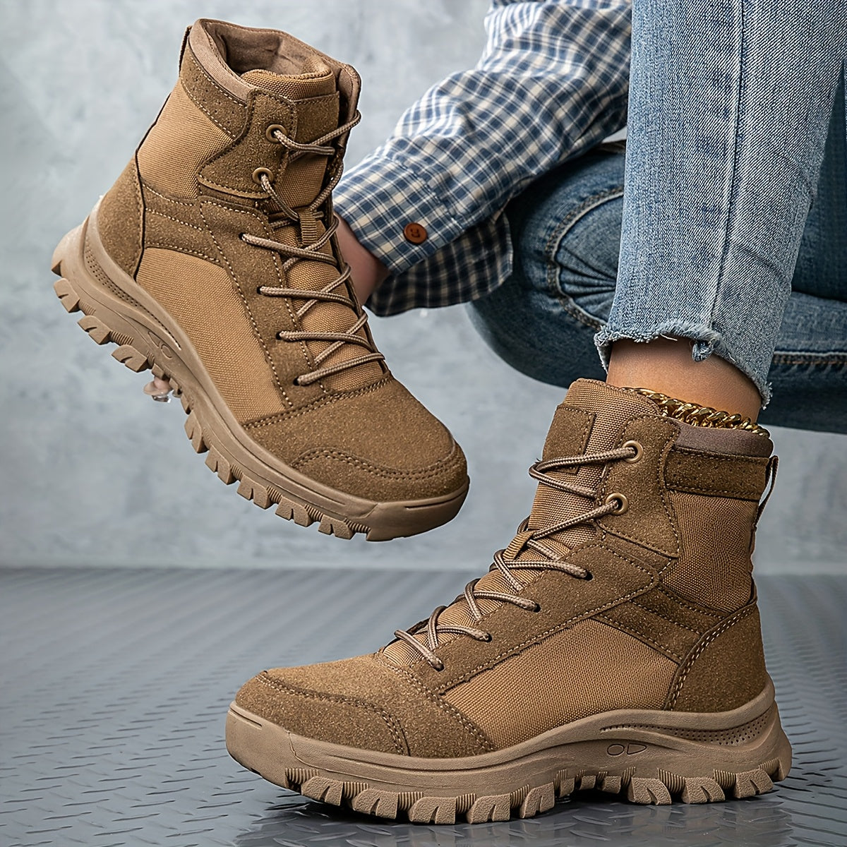 Scarpe da Trekking Donna, Stivali Tattici Antiscivolo Leggeri e Resistenti per Tutte le Stagioni, Stivaletti da Moto Mid-Cut Desert