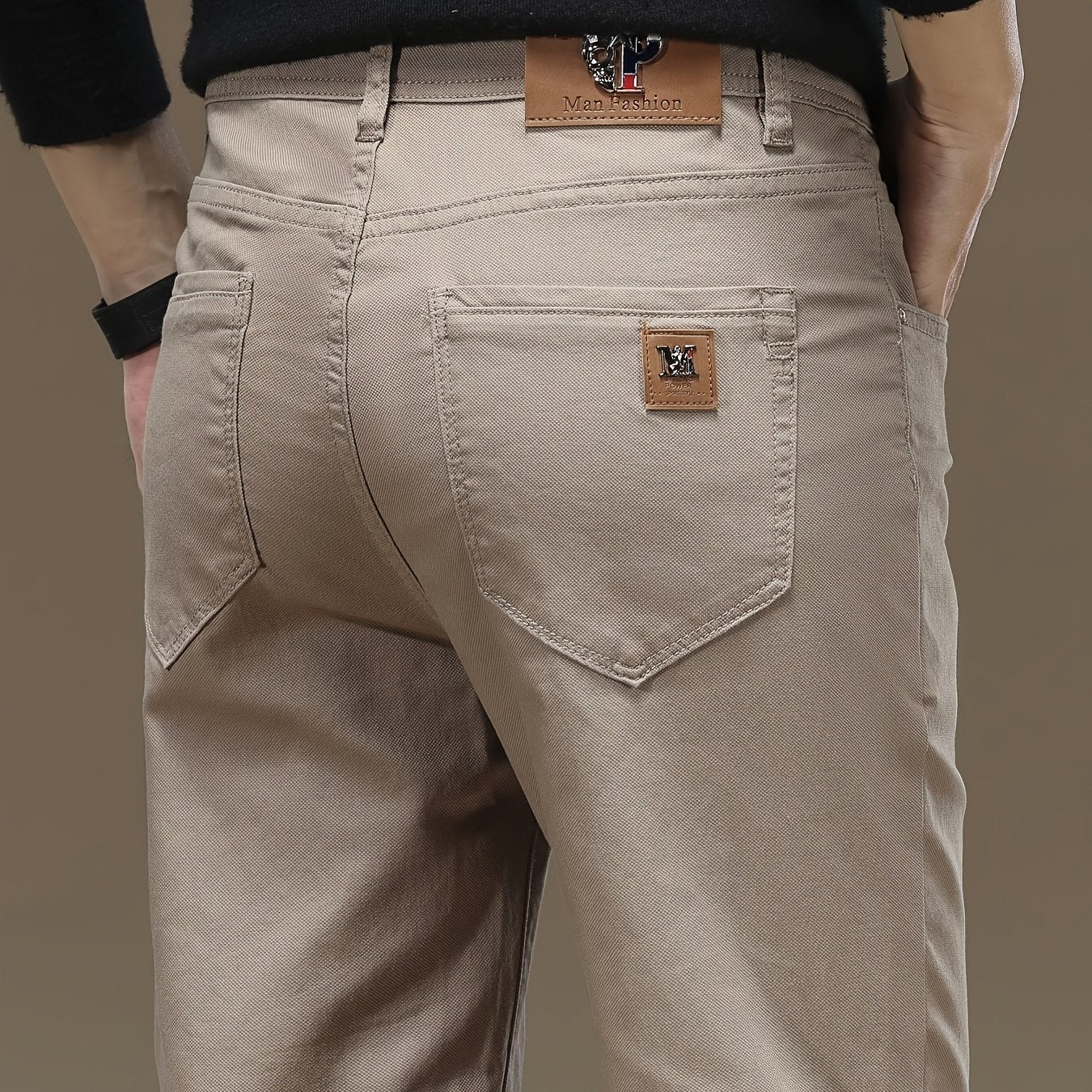Pantaloni da uomo in tessuto elastico a tinta unita - Comodi e resistenti pantaloni casual da lavoro con chiusura a bottone, vita media, vestibilità regolare, versatile per tutte le stagioni per abbigliamento casual, ufficio e eventi formali, abbigliament