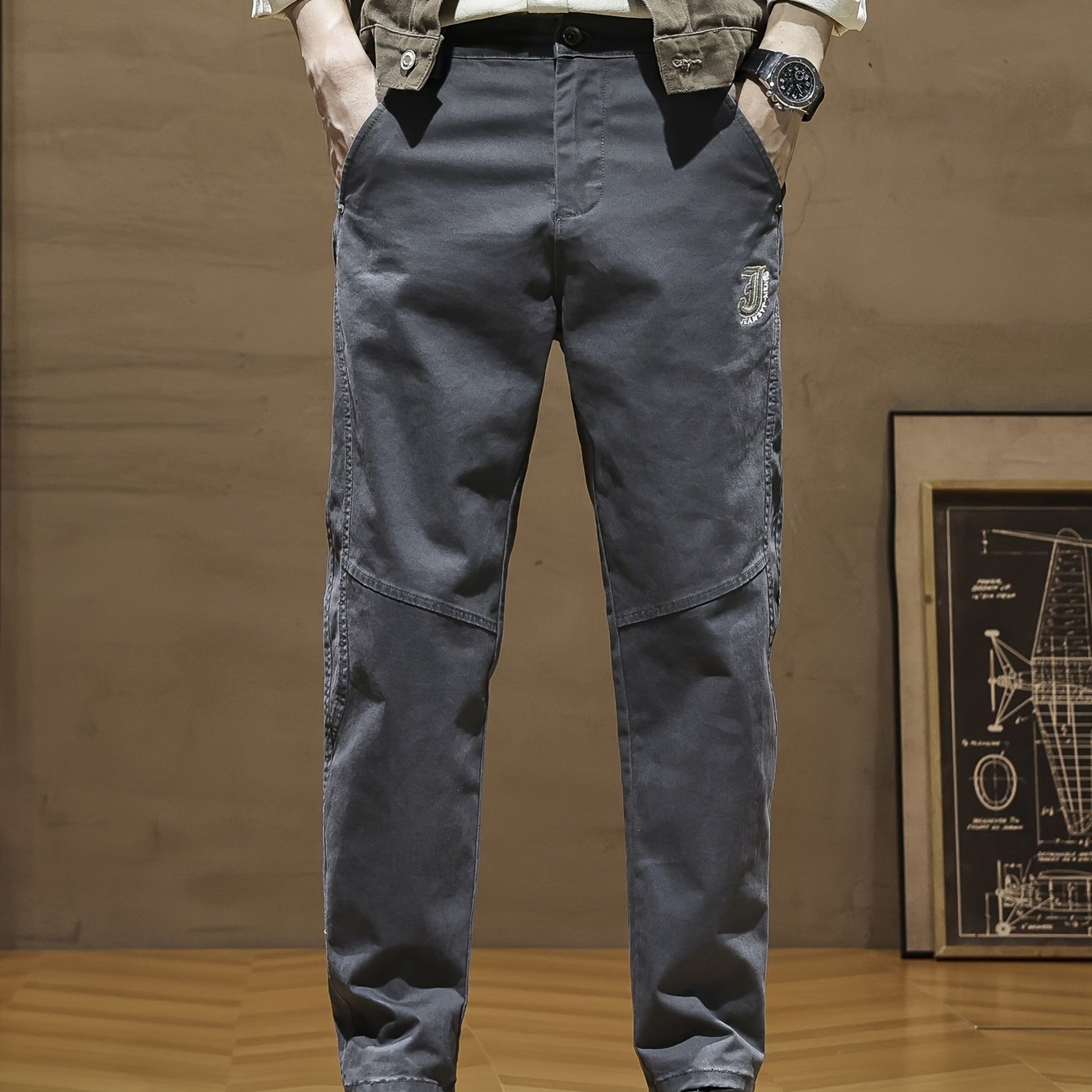 Pantaloni casual da uomo - Pantaloni beige/marrone, abbigliamento quotidiano e formale per tutte le stagioni, vestibilità regolare, abbigliamento formale non elasticizzato, abbigliamento per ufficio e casual facile da curare, abbigliamento versatile, desi