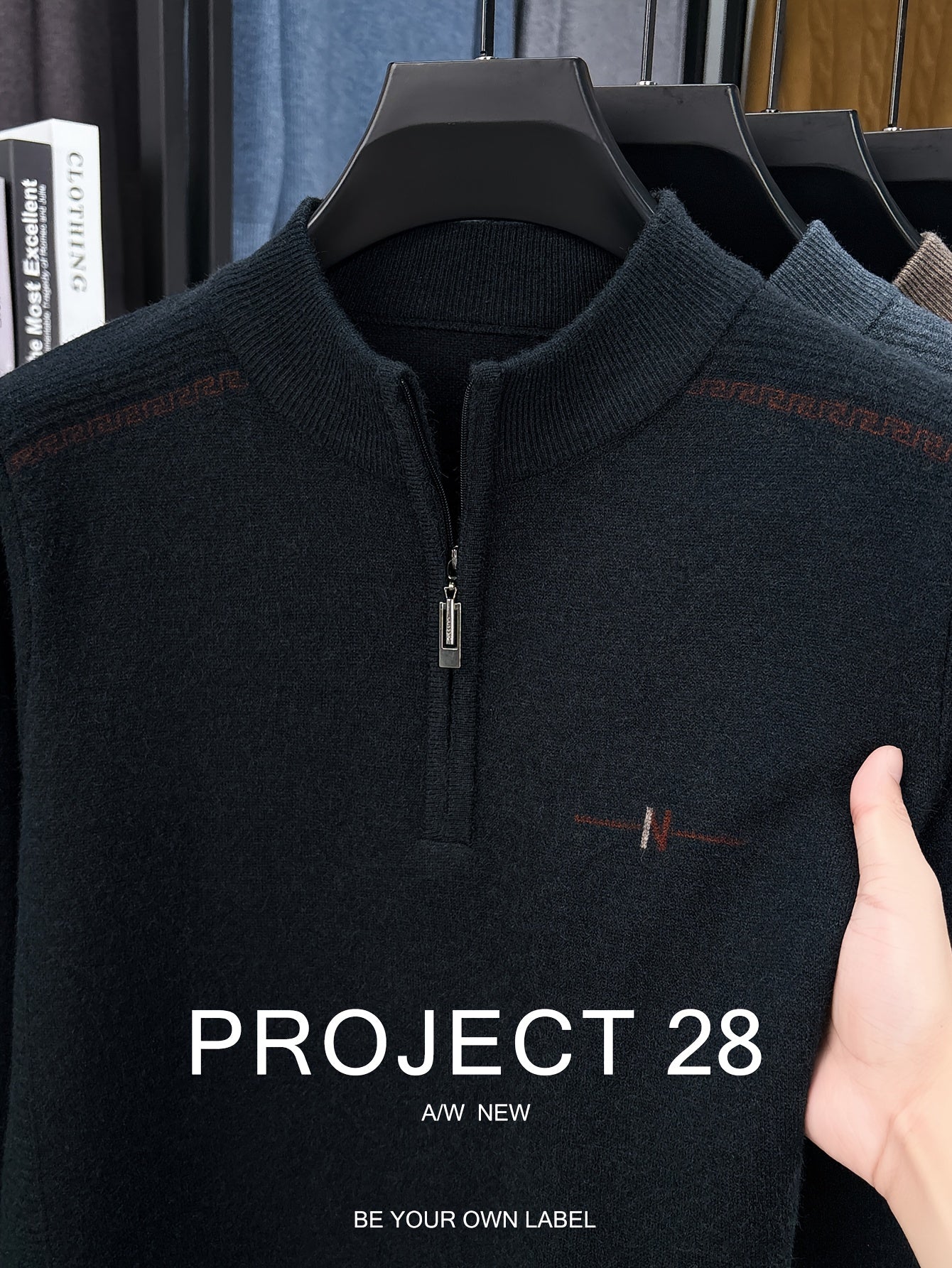 Maglione a metà zip da uomo - Pullover termoisolato con zip frontale, maglione in maglia morbida per ufficio, abbigliamento formale e casual - Maglione invernale in colori scuri (blu/nero/carbonio) - Top di strato traspirante per il tempo freddo, abbiglia