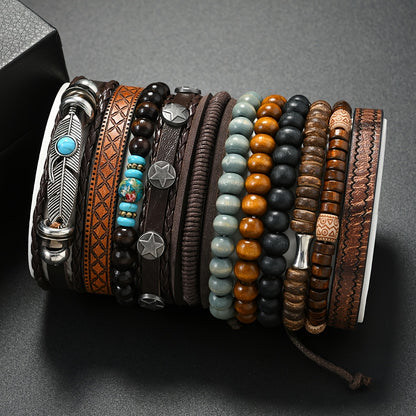 11pezzo Turquoise Cubo Sintetico Set di Braccialetti in Pietra Sintetica, Anello in Legno e Catena Regalo per Lui, Perfetto per l'Abbigliamento Quotidiano, Feste e Occasioni Speciali, Accessori per Feste | Braccialetti in Stile Vintage | Braccialetti in P