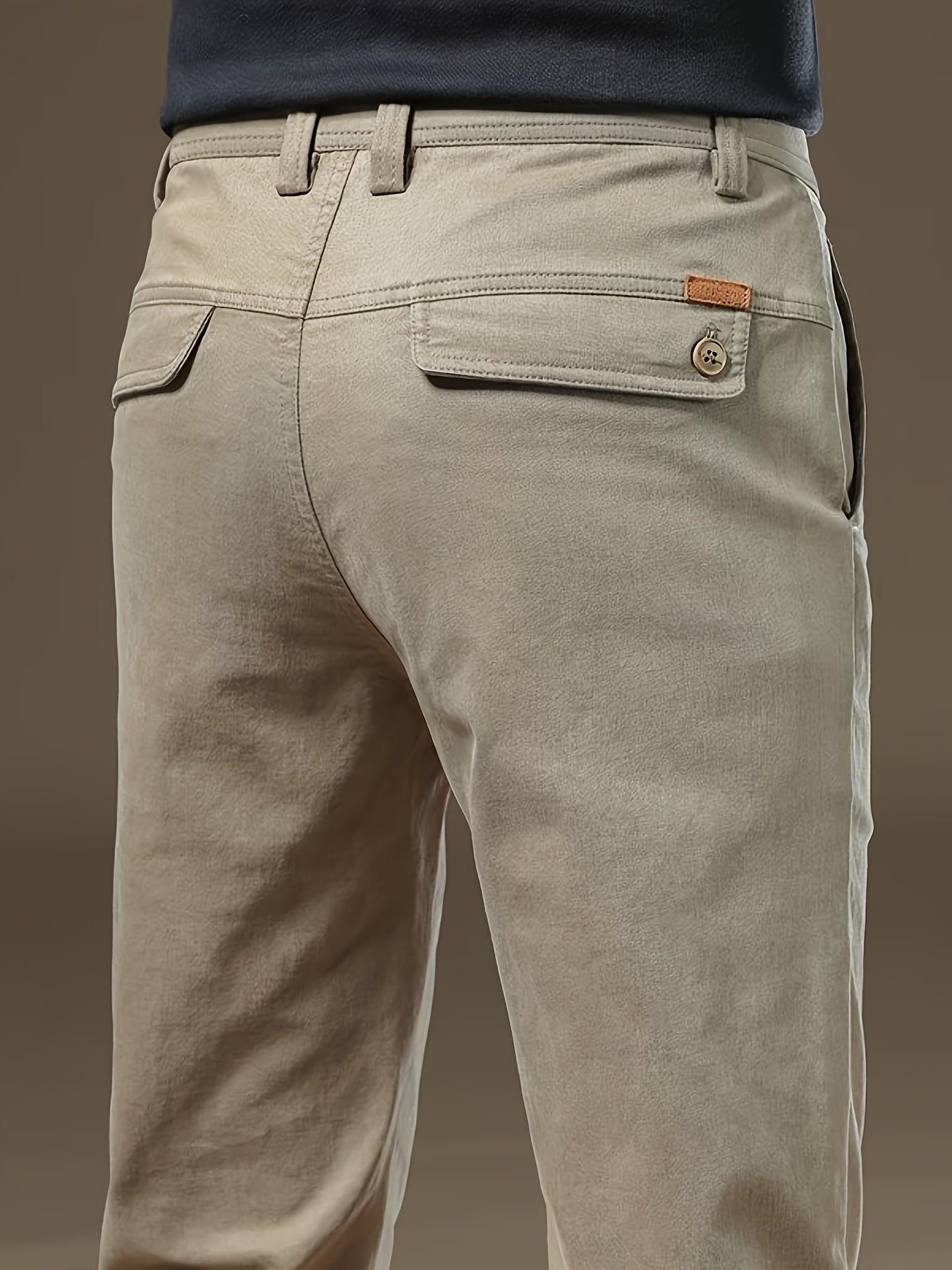 Pantaloni Eleganti da Uomo Bedford in Tessuto Elasticizzato Khaki per Look Business Casual e Viaggi, Primavera/Autunno