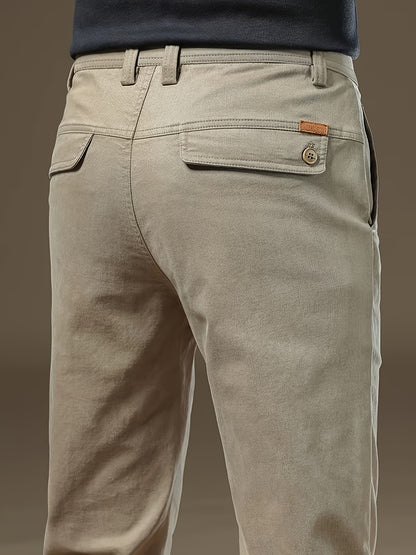 Pantaloni Eleganti da Uomo Bedford in Tessuto Elasticizzato Khaki per Look Business Casual e Viaggi, Primavera/Autunno