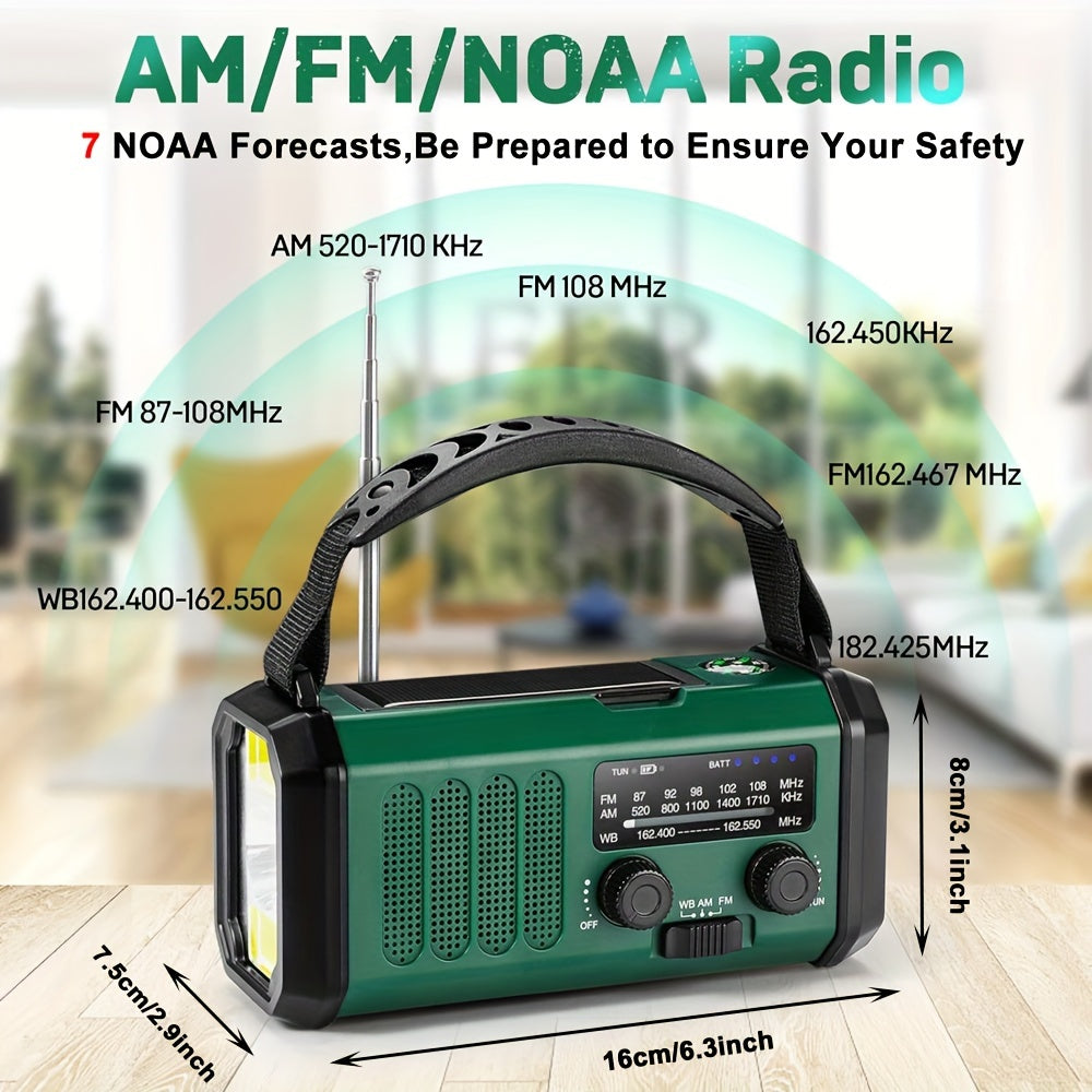Radio di emergenza da 10000mAh, radio solare, radio a manovella, radio meteorologica NOAA AM/FM, 3 metodi di ricarica, batteria polimerica, torcia e lampada da lettura, allarme SOS, caricabatterie per telefono per emergenze