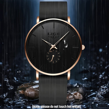 LIGE Orologio da Uomo di Lusso Sportivo Quartz - Ultra Sottile, IP68, Nero con Accenti in Tonalità Dorata, Design Semplice per Indumenti Casual e Formali, Orologio per Tutti i Giorni, Orologio Elegante