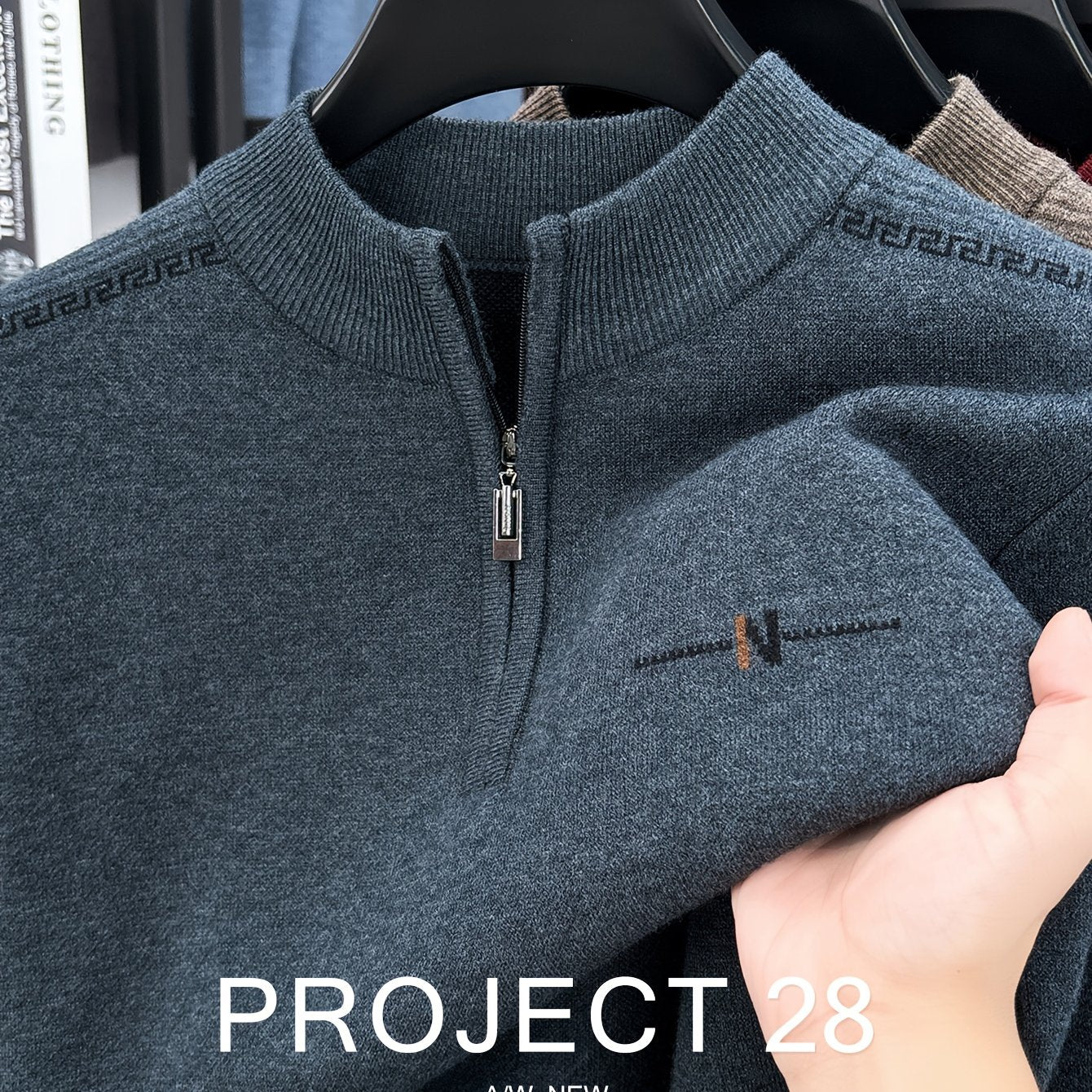 Maglione a metà zip da uomo - Pullover termoisolato con zip frontale, maglione in maglia morbida per ufficio, abbigliamento formale e casual - Maglione invernale in colori scuri (blu/nero/carbonio) - Top di strato traspirante per il tempo freddo, abbiglia