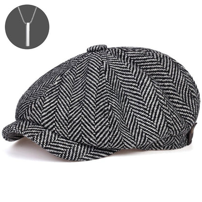 2-Pack: 1 Cappello più 1 Collana, Cappello Newsboy per Uomo, Cappello Tweed Gatsby, Cappello Ivy Cabbie, Cappello da Golf con Cima Piana per Padre, Donna, Unisex