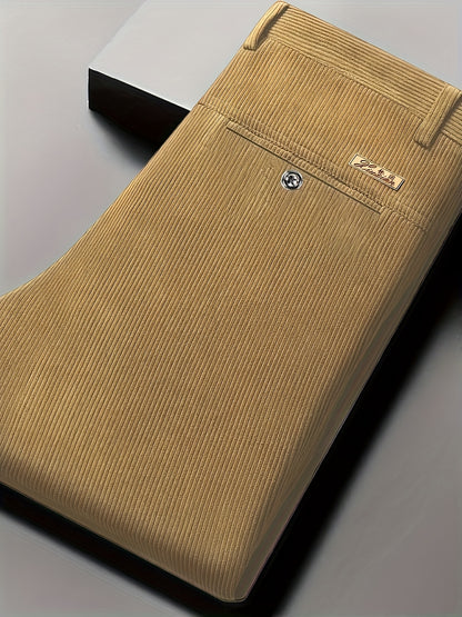 Pantaloni Eleganti da Uomo in Velluto a Coste - 5 Colori Disponibili, Pantaloni a Gamba Dritta Business Casual & Semi-Formali, Tessuto Antivizzo per Ufficio, Matrimonio, Riunioni - Primavera/Autunno (Lavaggio a Mano/Lavaggio a Secco) - Vestibilità Matura,