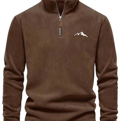 Pullover da uomo alla moda, piccolo, con ricamo montano, autunno/inverno, nuovo modello elegante con colletto alla coreana, maniche lunghe, tessuto a maglia e spessa fodera in pile.
