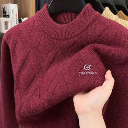 Maglione termico da uomo CARTMARO - Maglione invernale pesante con scollo rotondo, strato base spesso per il freddo per abiti formali e quotidiani - Marrone/rosso scuro - Maglione facile da curare per ufficio, feste, abbigliamento casual - Abbigliamento a
