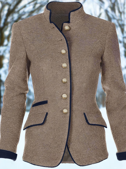 Women'S Vintage Blazer - Elegant Brown Button Front Jacket, Structured H-Silhouette, Long Sleeve Office & Party Coat for Fall/Winter, Formal Events & Everyday Chic Outfits, Ladies Blazer, Seasonal Fashion, Retro Style Jacket, Detailed Button Design