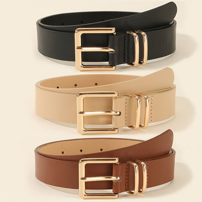 3 pezzi di cinture da donna con fibbie a quadrato dorato - Nero, Beige, Marrone - Accessori versatili per la vita per jeans, pantaloni, abiti - Stile casual e preppy - Regalo perfetto per lei, accessori versatili per la vita | Cintura elegante | Cinture d