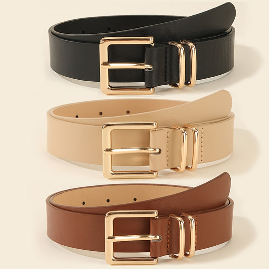 3 pezzi di cinture da donna con fibbie a quadrato dorato - Nero, Beige, Marrone - Accessori versatili per la vita per jeans, pantaloni, abiti - Stile casual e preppy - Regalo perfetto per lei, accessori versatili per la vita | Cintura elegante | Cinture d