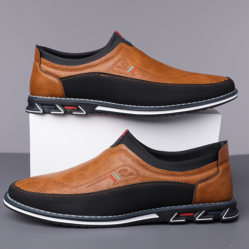 Scarpe da uomo con mocassini a blocchi di colore, comode scarpe da passeggio con suola in gomma antiscivolo e resistenti per le attività all'aperto da uomo