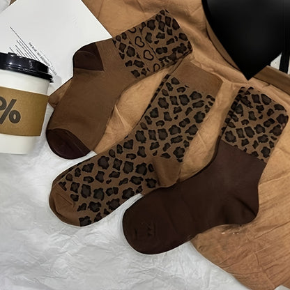 3 Paia di Calzini alla Caviglia per Donna con Stampa Leopardo, Tessuto Elasticizzato in Poliestere, Lavabile in Lavatrice, Casual ed Elegante, Design Giocoso con Animali per Autunno e Inverno, Utilizzo Interno/Esterno, Calzini con Stampa Leopardo