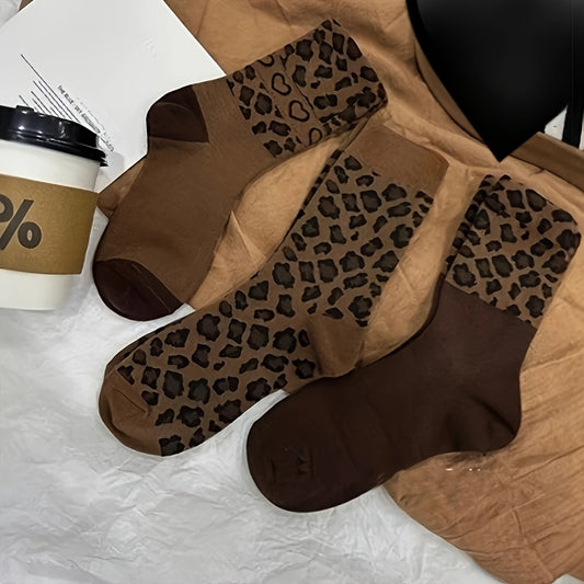 3 Paia di Calzini alla Caviglia per Donna con Stampa Leopardo, Tessuto Elasticizzato in Poliestere, Lavabile in Lavatrice, Casual ed Elegante, Design Giocoso con Animali per Autunno e Inverno, Utilizzo Interno/Esterno, Calzini con Stampa Leopardo