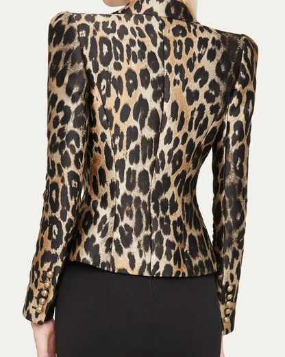Leopard Double Breasted Gold Button Blazer